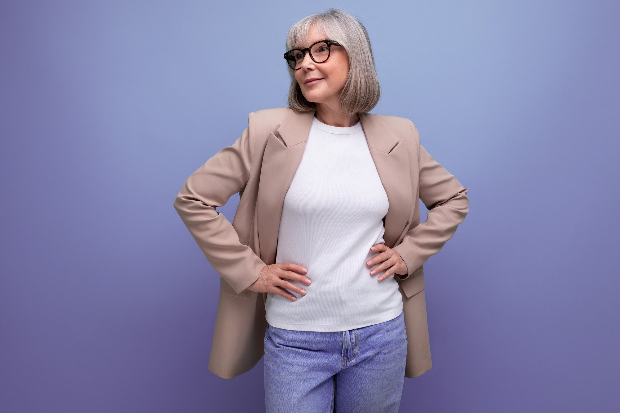 Professional woman on a purple background